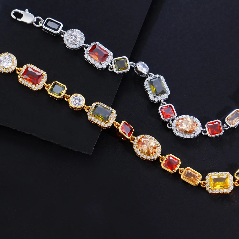 Beautiful Multi Shape Colorful Cubic Zirconia Link Chain Bracelets for Women