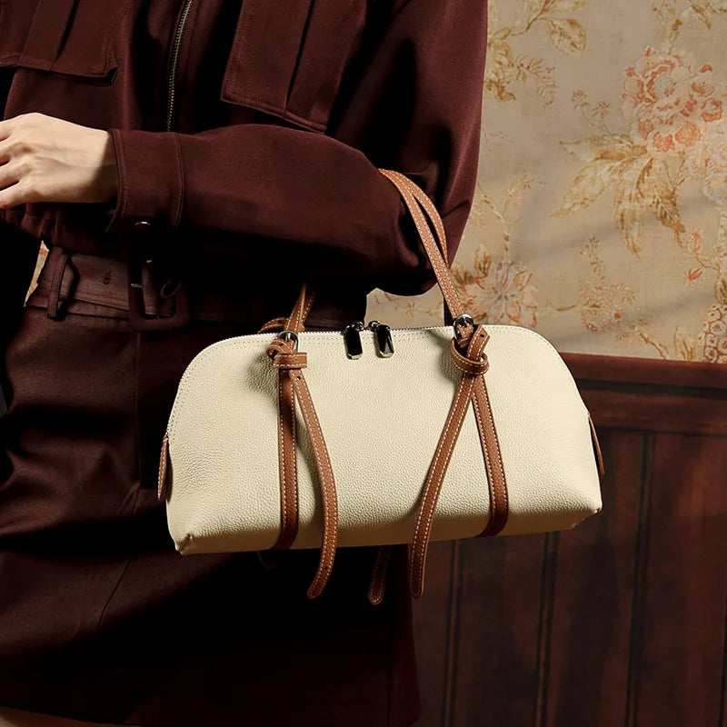 Vintage Genuine Leather Shell Design Handbag Shoulder Bag
