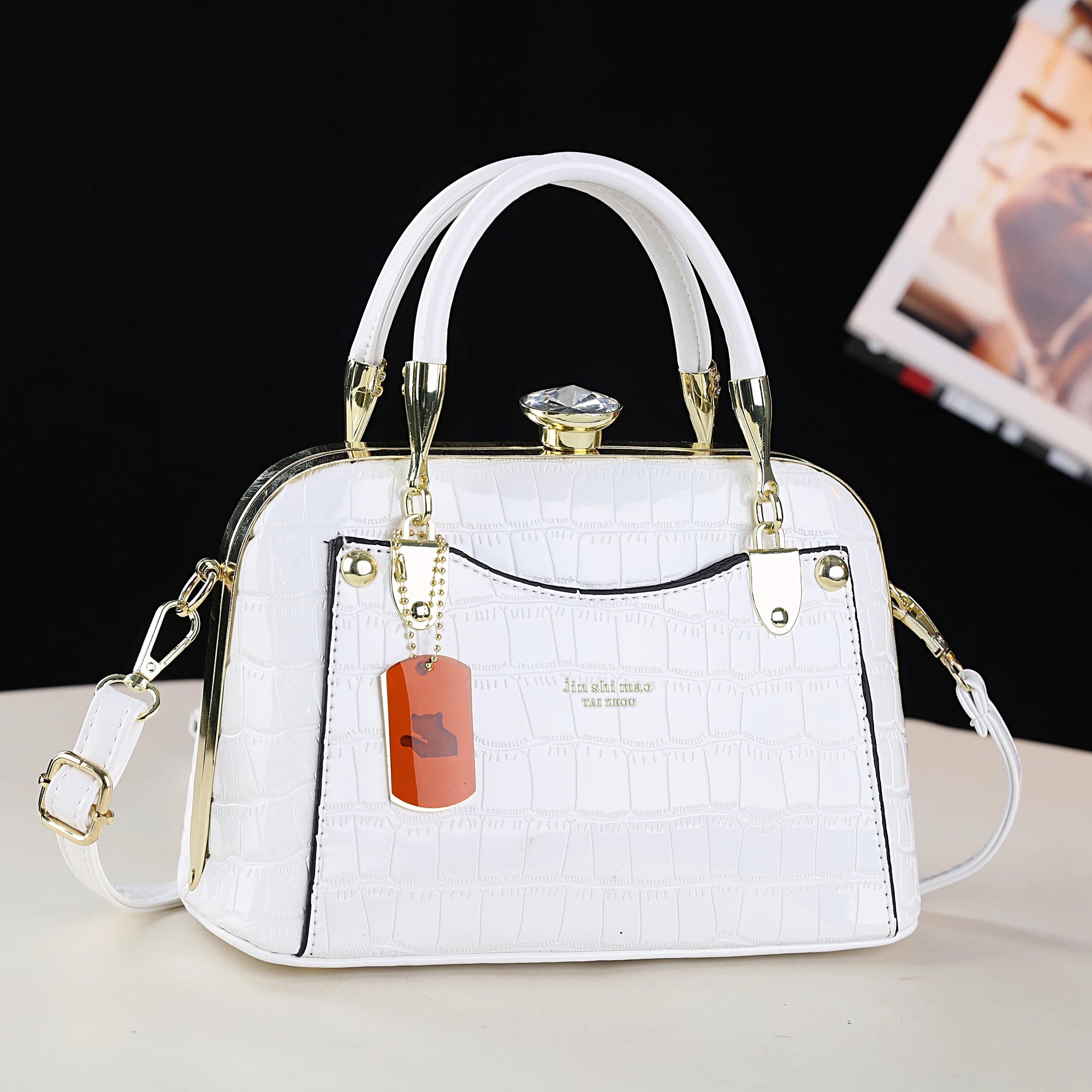 Luxury Crocodile Embossed Shell PU Leather Satchel Bag