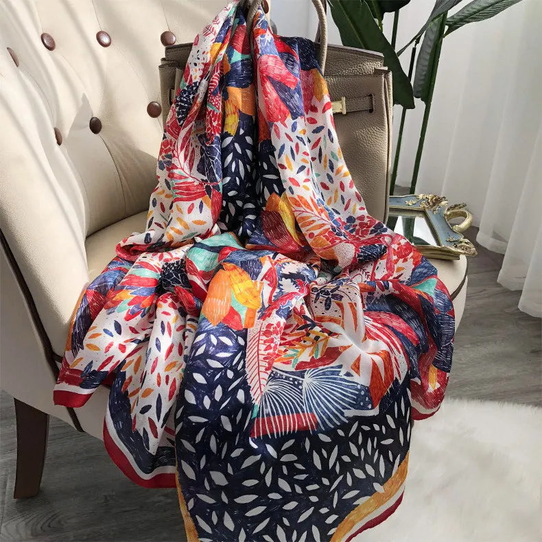 100% Pure Silk Scarf Women Luxury Print Wraps For Ladies