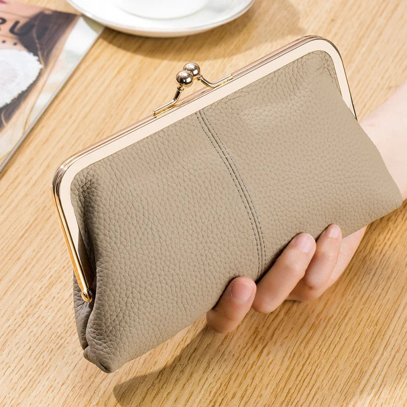 Genuine Cow Leather Long Clutch Wallet Clip Fashion Retro