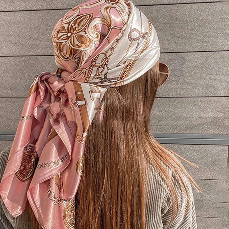 90*90cm Square Silk Scarves Shawls Fashion Print Kerchief Femme Head Scarf