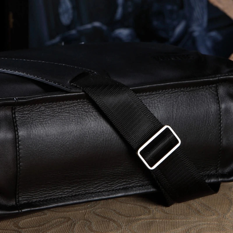 Men's Genuine Leather Vertical Briefcase 14 Inch Laptop Bag