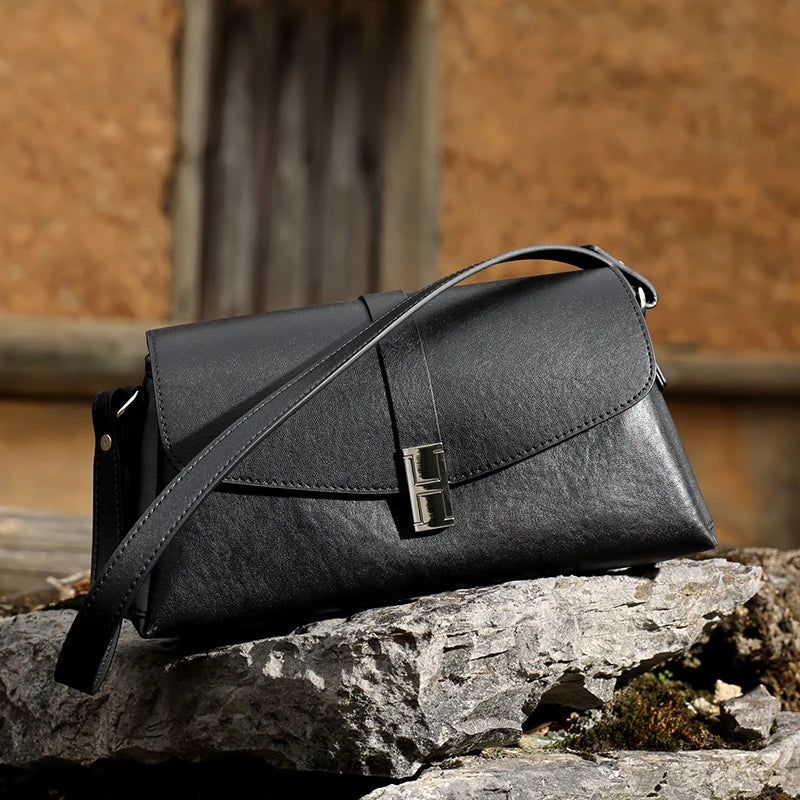 Genuine Leather Flap Shoulder Bag Underarm Handbags