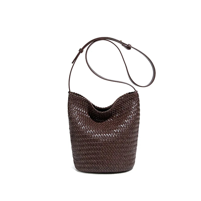 Luxury Woven Handmade Bag PU Leather Bucket Bag