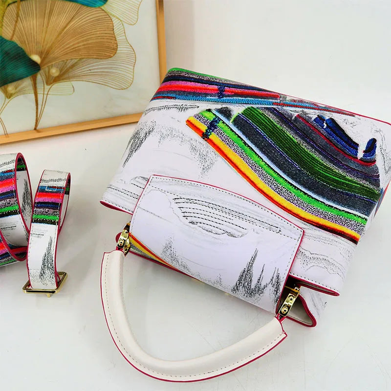 Printed Handbag Microfiber Luxury Elegant Shoulder Crossbody Bag