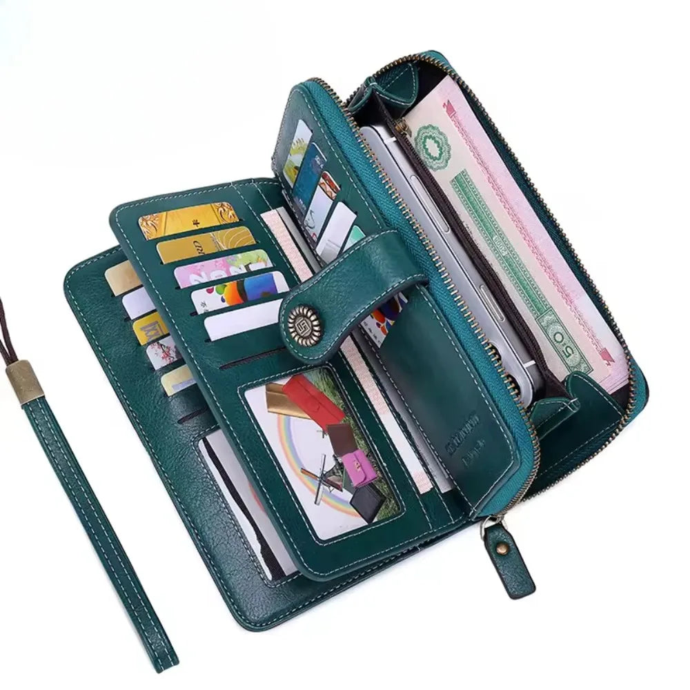 High Quality Anti-theft Leather Wallets Long Zipper Clutch