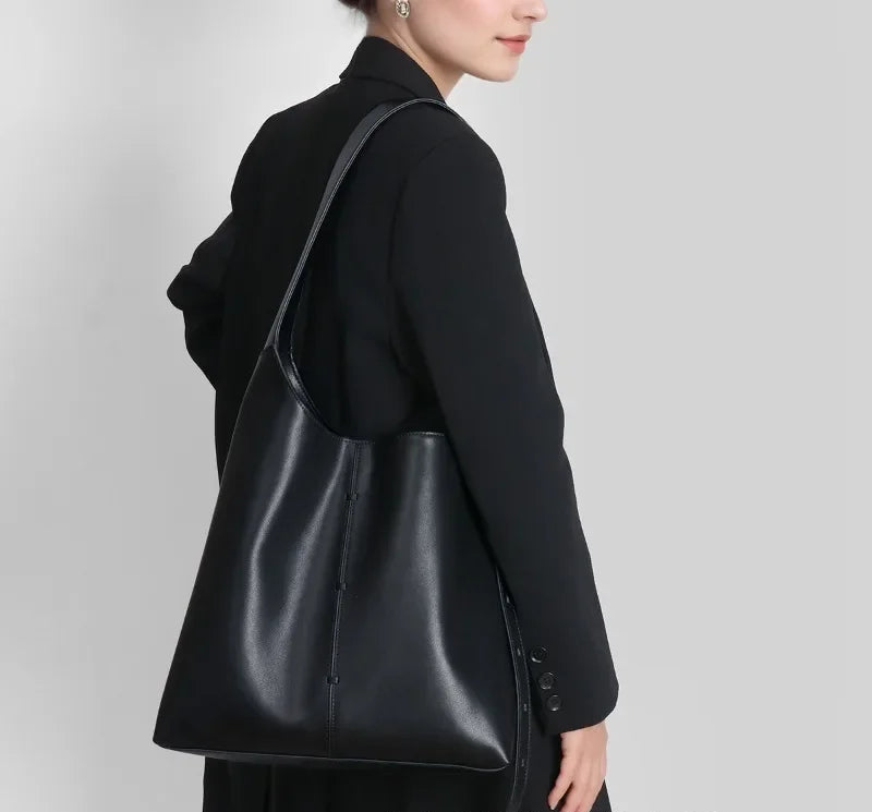 Genuine Leather Shoulder Bag Large Capacity Elegant Stylish