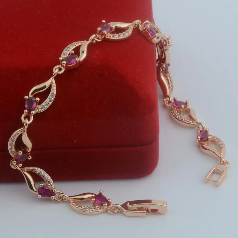 2 Color Rose Gold Color Green Pink Zircon Stone Jewelry