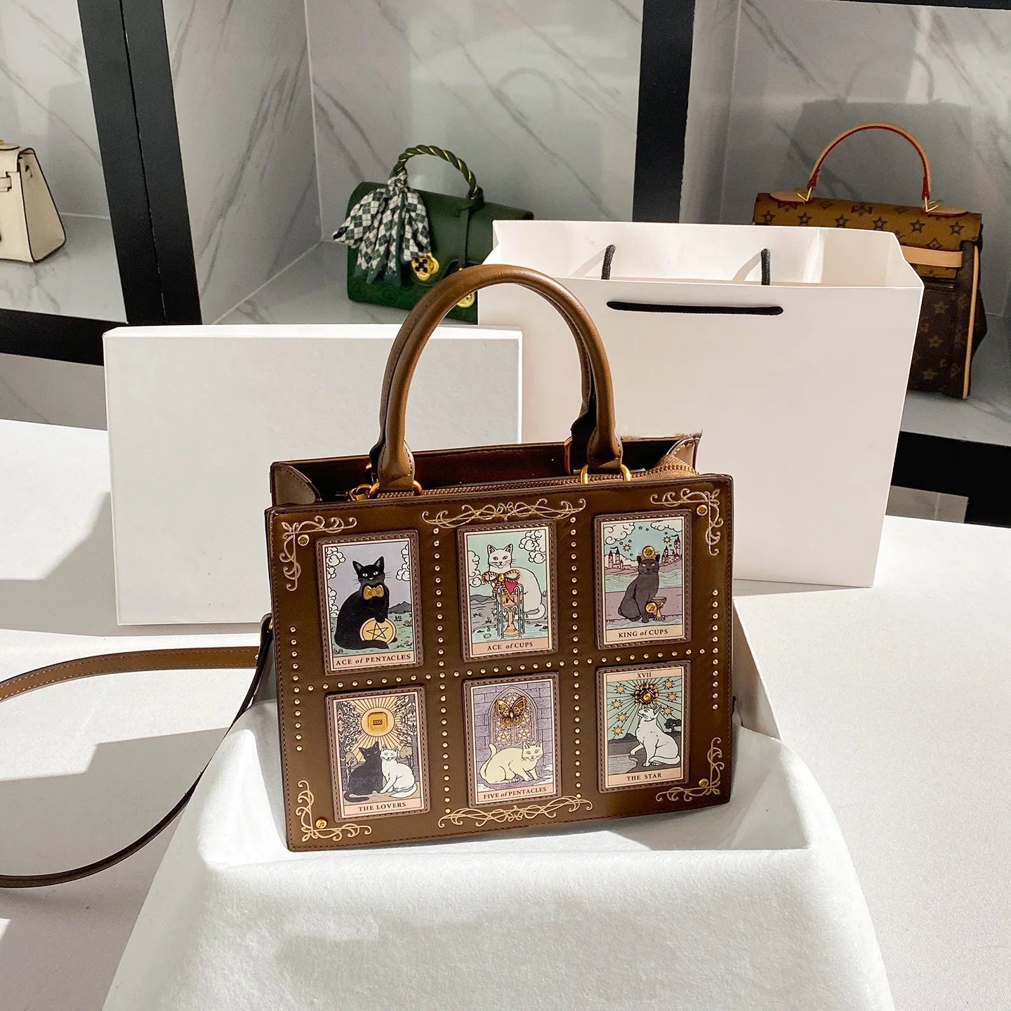 Luxury Cats Embroidered Large Capacity Shoulder Tote Bag