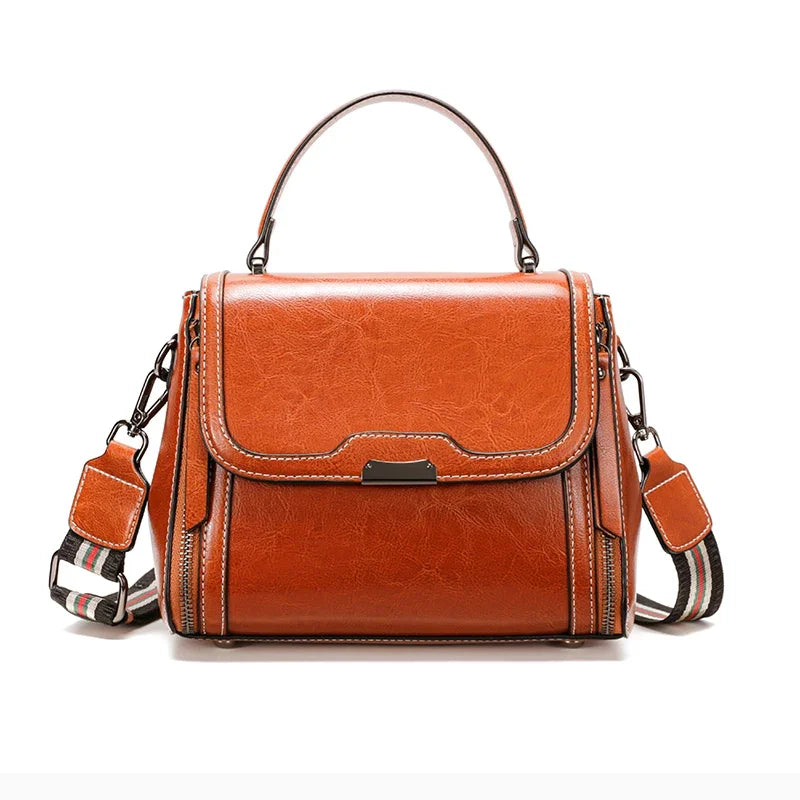 Women's Luxury Design Oil Wax Cowhide Leather Handbag