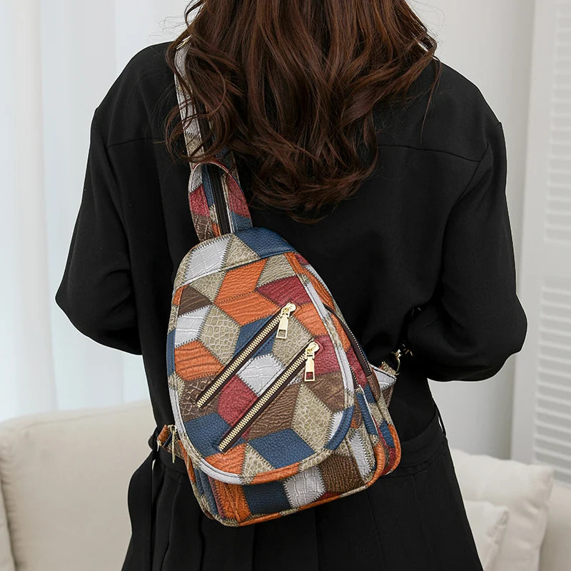 Retro Fashion Chest Bag Multi functional Small Backpack