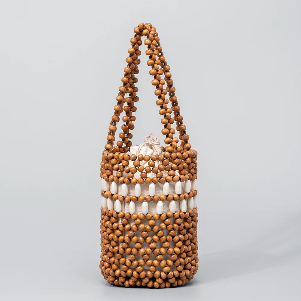 Wooden Bead Handbag Handmade Woven Bag Design