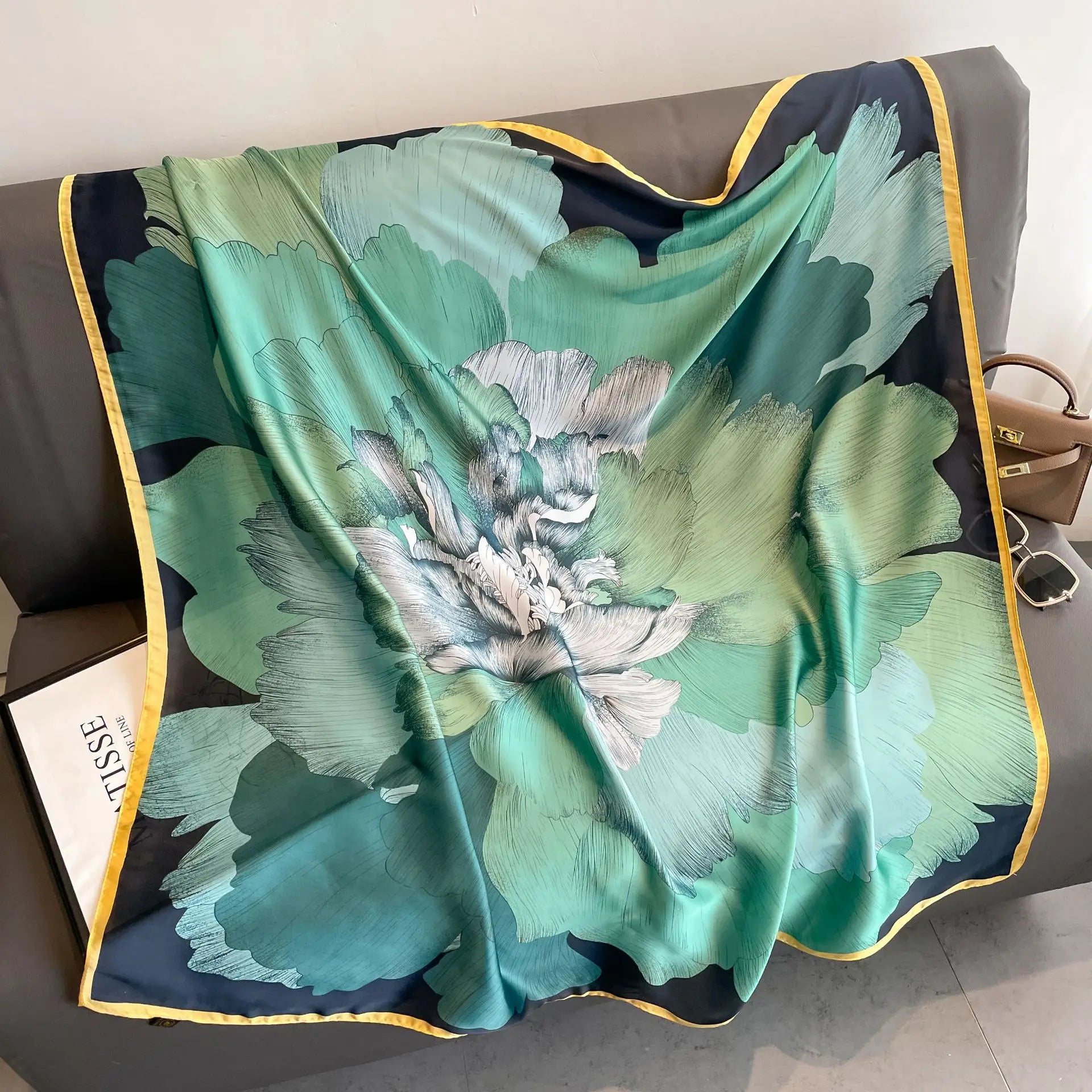 Luxury Horse Print Square Scarf Vintage Imitation Silk
