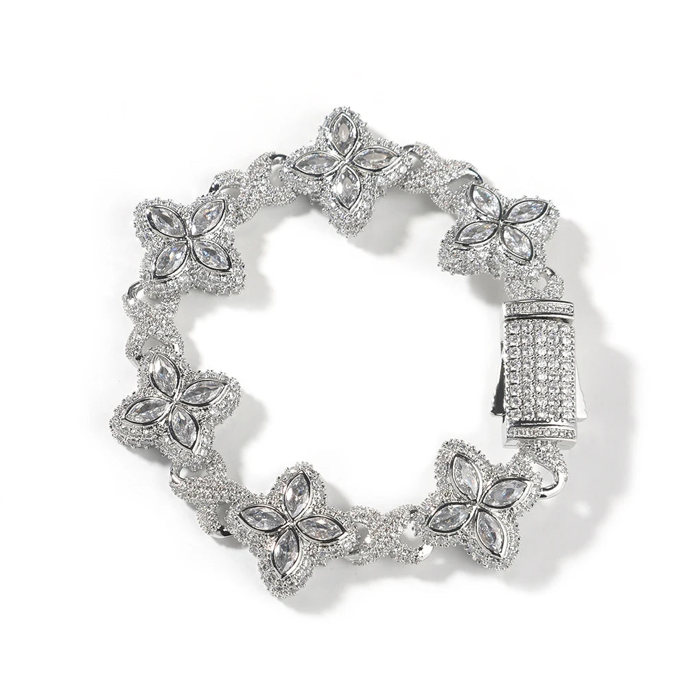 Iced Baguette CZ Floral Infinity Bracelet Jewelry