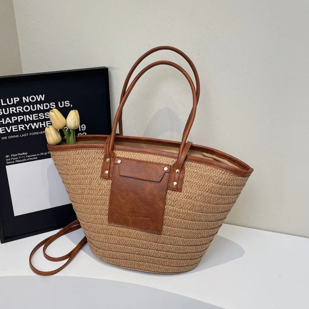 Vintage Style Straw Basket Bag Rattan Material Woven Design