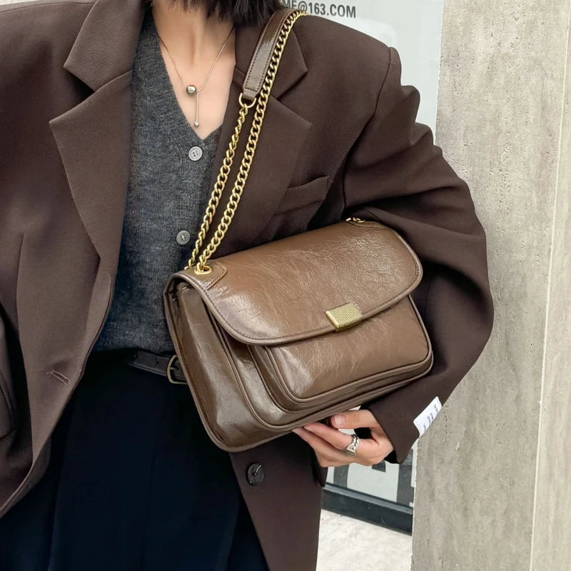 Luxury small square shoulder bag women fashion genuine cowhide leather satchel