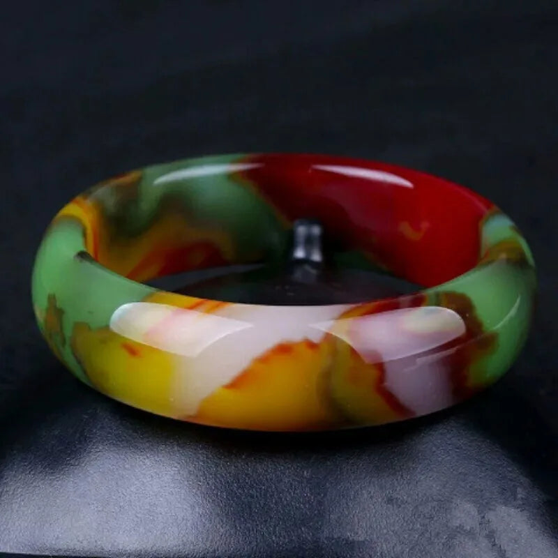 Natural Color Hand Carved Wide Jade Bracelet