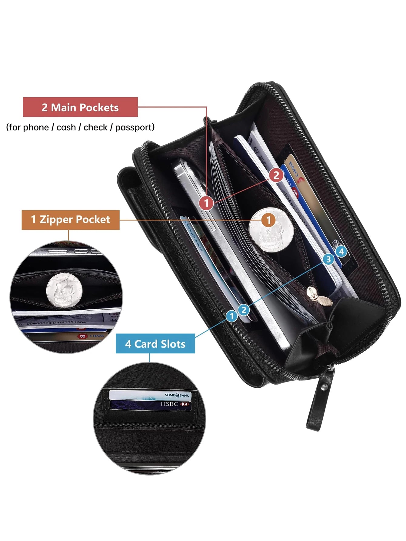 Multi functional retro style PU leather crossbody bag fashionable solid color phone bag