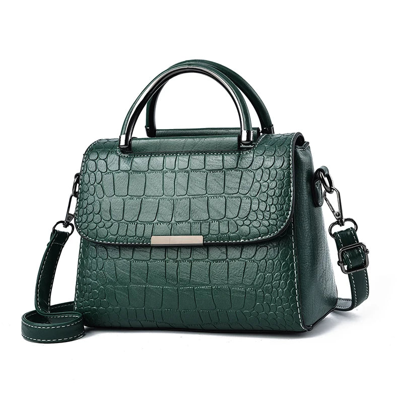 Leather Tote Bag For Women Classic Vintage Shoulder Handbag Alligator Pattern