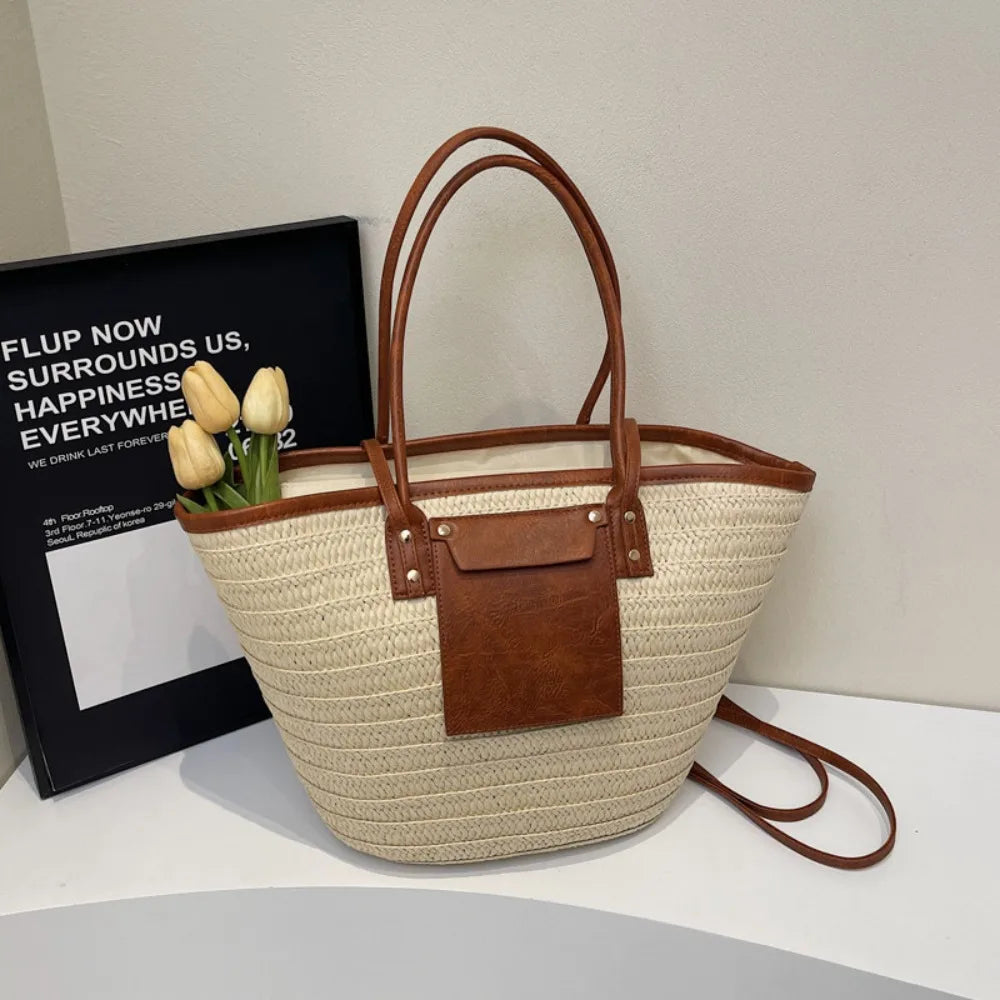 Vintage Style Straw Basket Bag Rattan Material Woven Design