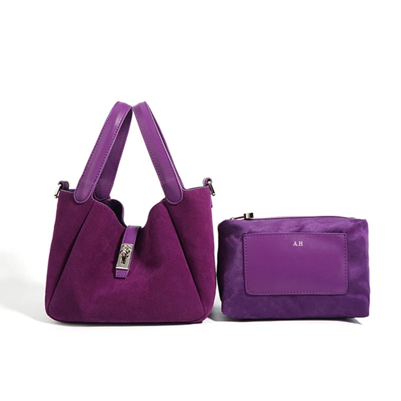 Luxury Suede Leather Hobo Bag Fashion Genuine Leather Vintage Bag