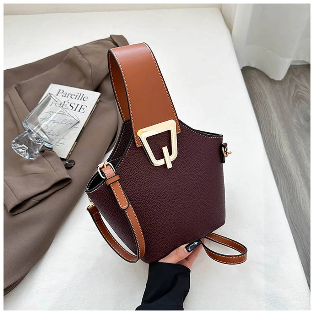 Luxury Bucket Handbags for Women Casual Contrast Color Small Basket Bag