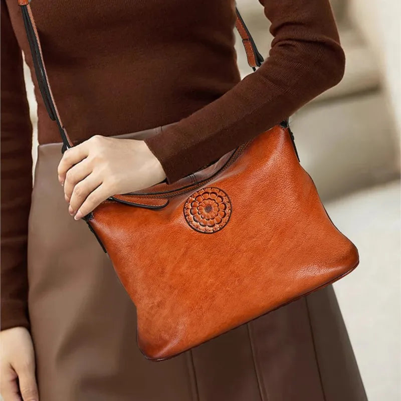 Retro Genuine Leather Soft Cowhide Shoulder Crossbody Bag