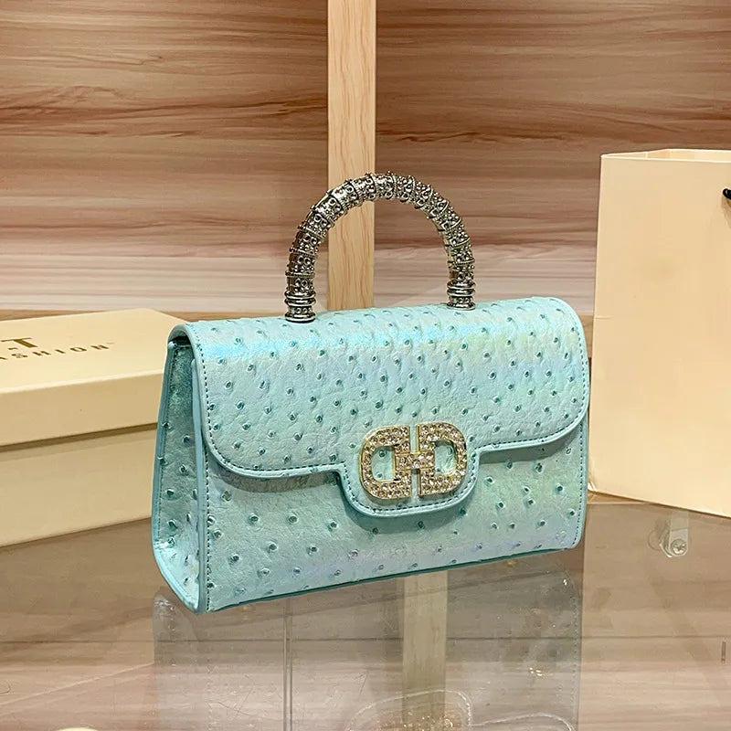 Ostrich pattern underarm handbag light luxury diamond-encrusted elegant crossbody bag