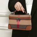 Women's shoulder crossbody mini bag plaid small square bag made of canvas and cowhide