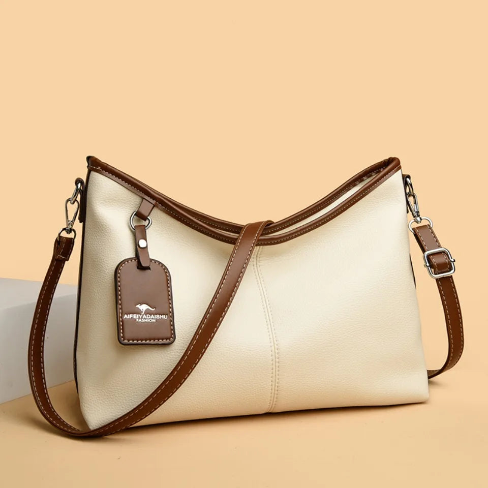 High Quality Soft Pu Leather Shoulder Handbags Color Contrast Crossbody Bag