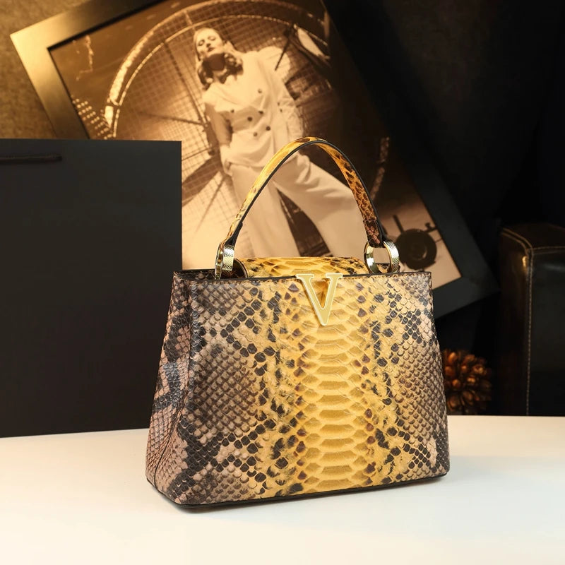 Fashionable Bucket Bag Leather Snake Pattern Shoulder Bag