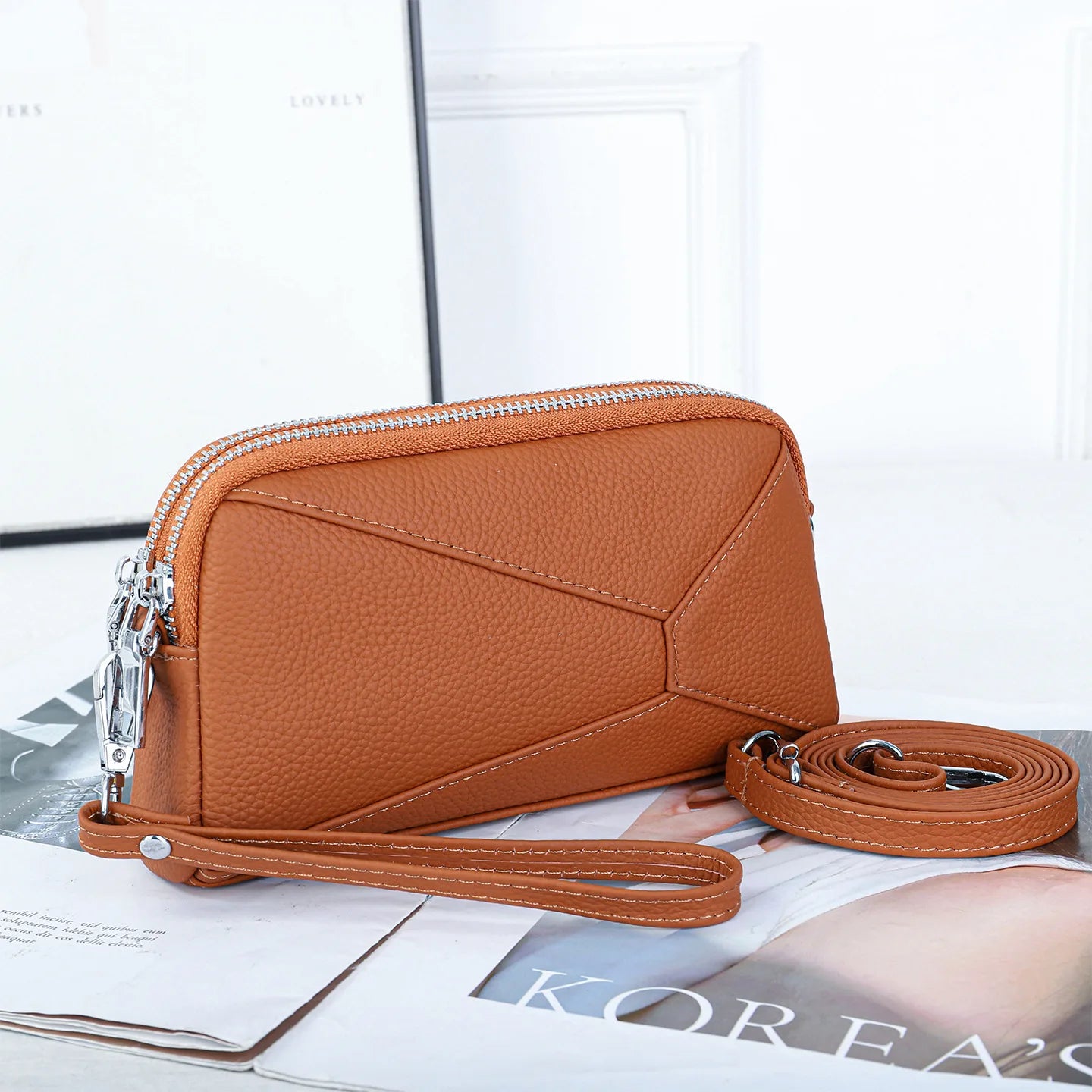 Crossbody Bags Genuine Leather Shoulder Purse Cross Body Bag with Wristlet