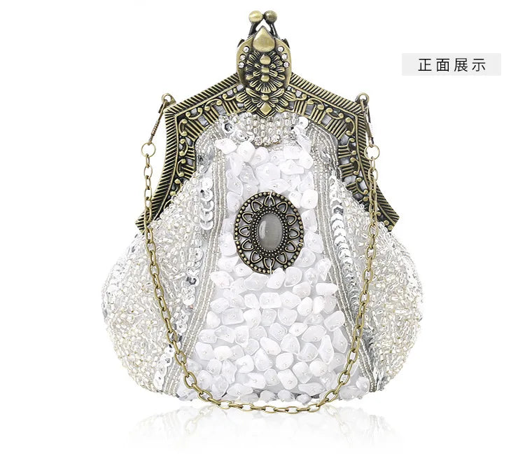 Retro Fashion Pearl Sequin Beaded Clutch Handbag
