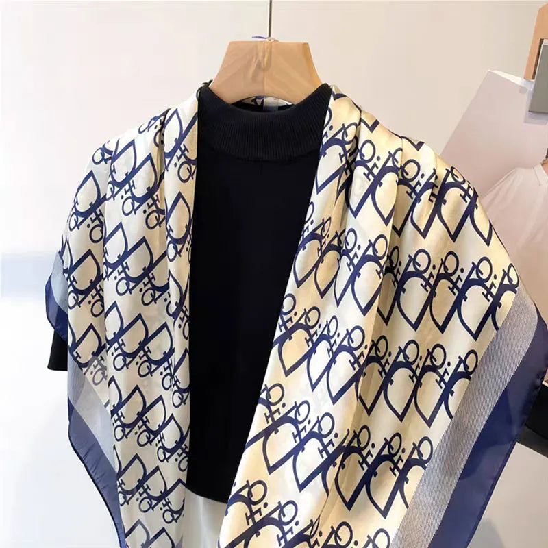 Silk Imitation Scarf Vintage Fashionable Versatile Print Hair Band Shawl Wraps