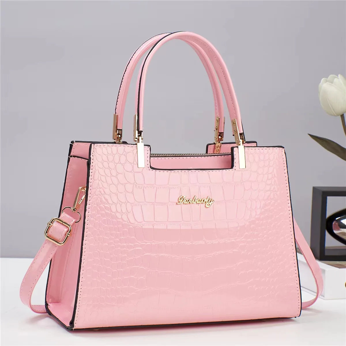 Luxury Patent Leather Handbags High-end Crocodile Pattern
