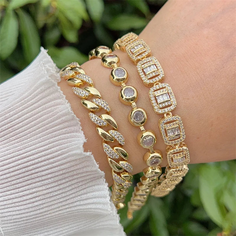 Fashionable Multi Style Copper Plated 18K Gold Zircon Bracelet