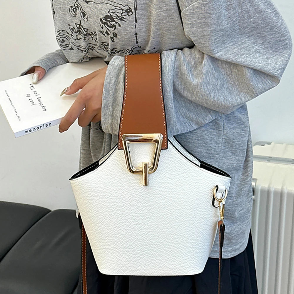 Luxury Bucket Handbags for Women Casual Contrast Color Small Basket Bag