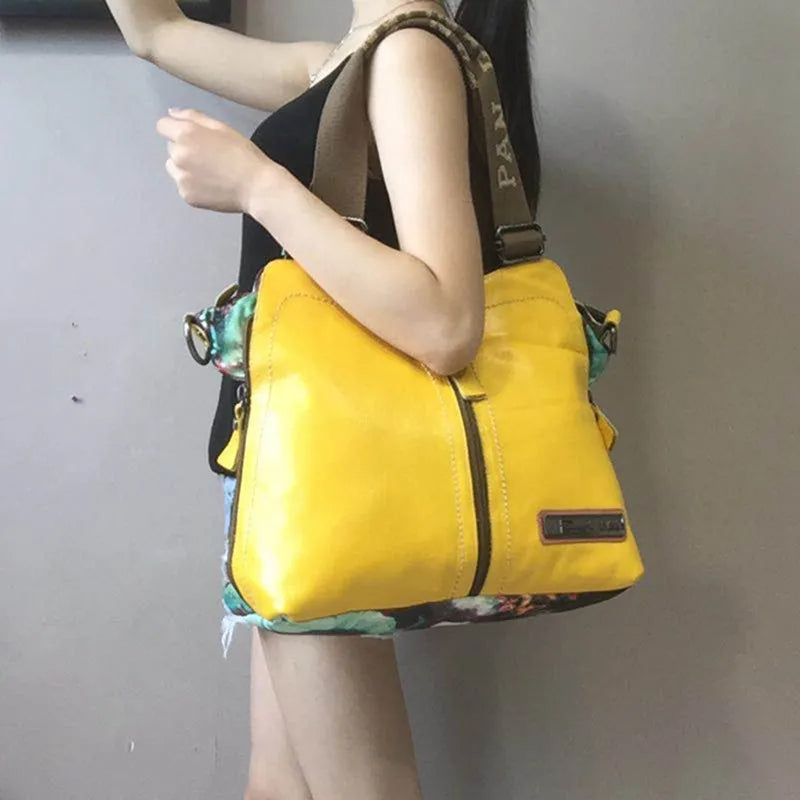 Leather Bag Fashion Large Capacity Flower Print Shoulder Bag
