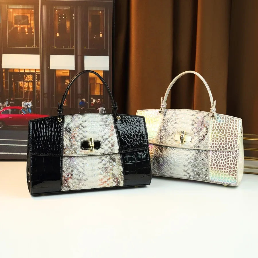 Snake pattern gradient color blocked women's handbag high-end fashion luxury bag
