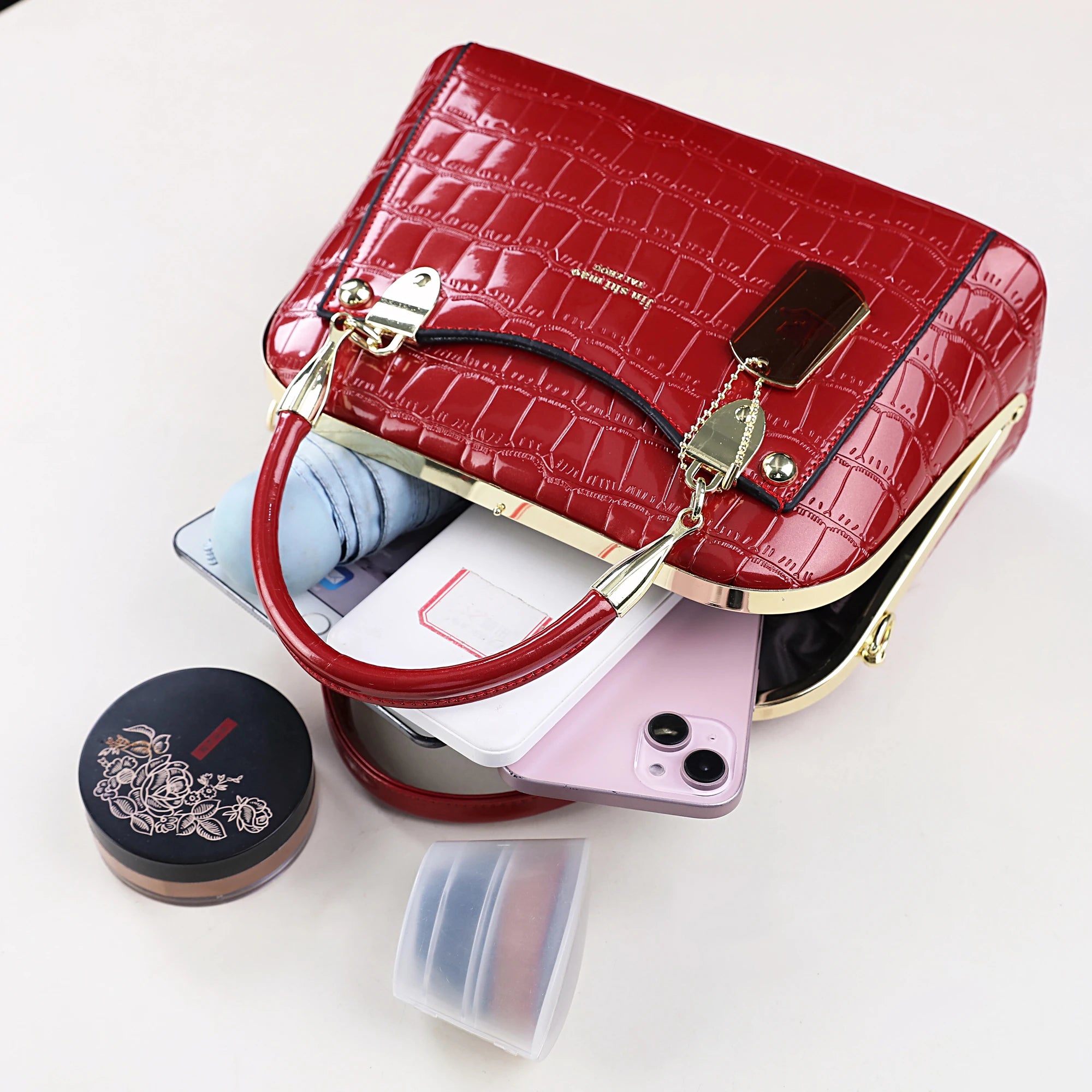 Luxury Crocodile Embossed Shell PU Leather Satchel Bag