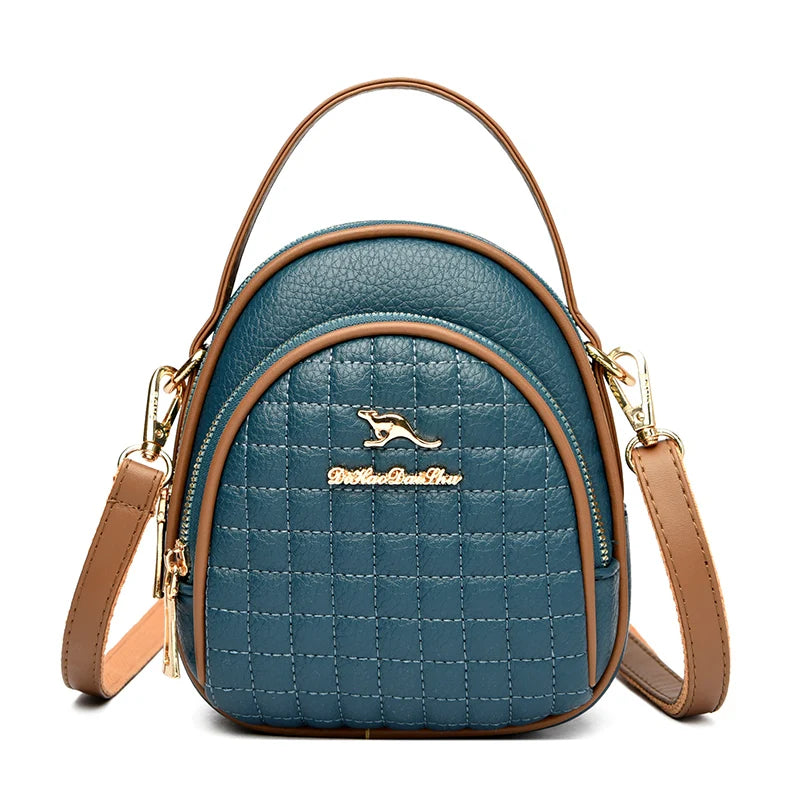 Casual Shoulder Messenger Bag Fashion Color Blocking Leather Multi Layer Bag
