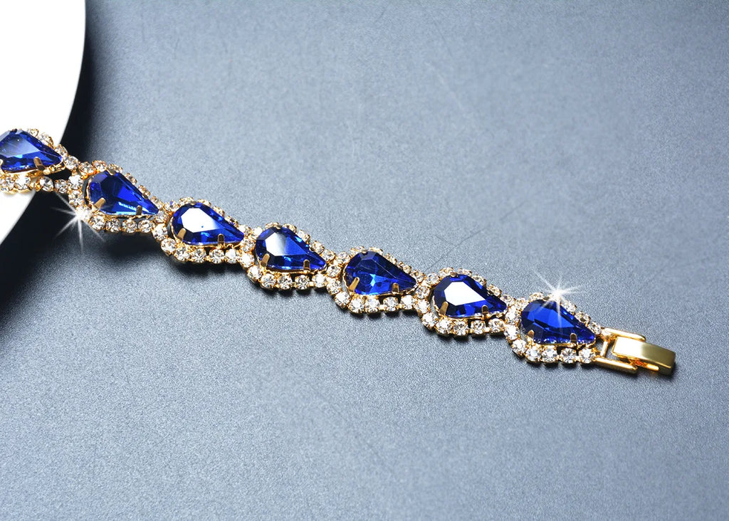 Luxury Blue Topaz 18K Gold Bracelet Women Wedding Gift Bracelets Bangles Jewelry
