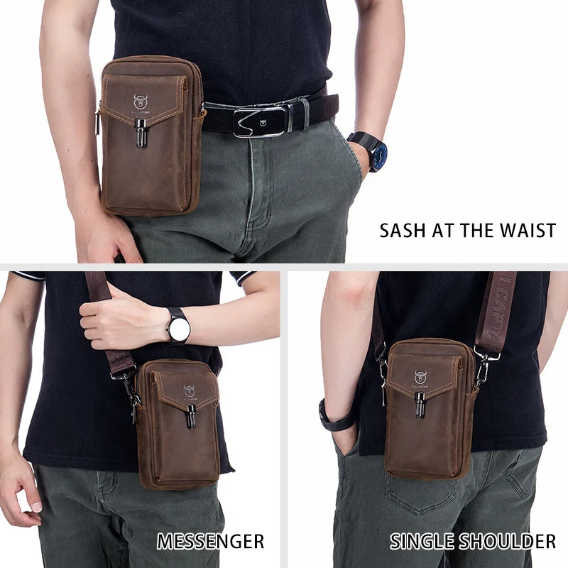 Genuine Leather Multifunctional 7-inch Mobile Phone Bag