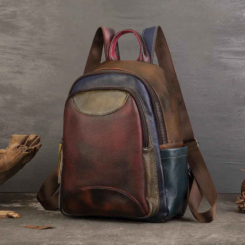 Vintage Genuine Leather Backpack Patchwork Shoulder Bag