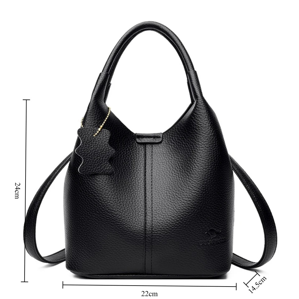 Genuine Brand Soft Pu Leather Women Bucket Bag High Quality Tote Handbag