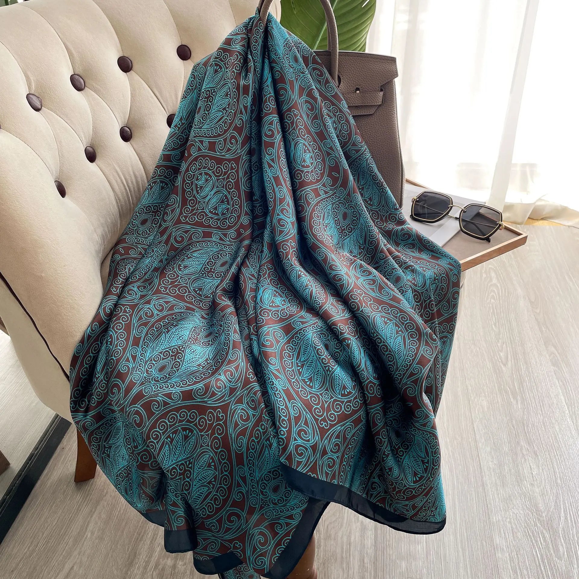 180*90cm Large Silk Satin Scarf Hijab Women Print Shawl