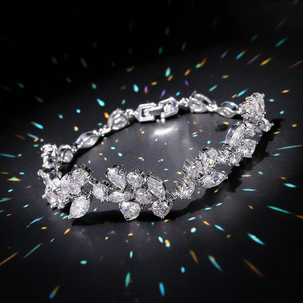 Luxury Leaf Shaped Bracelet Bangle White Cubic Zirconia