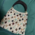 Hand-woven Beaded Tote Wooden Handle Knitted Bag
