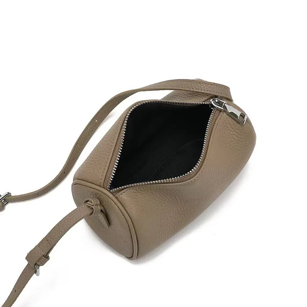 Real Leather Soft Leather Tubular Shoulder Crossbody Bag